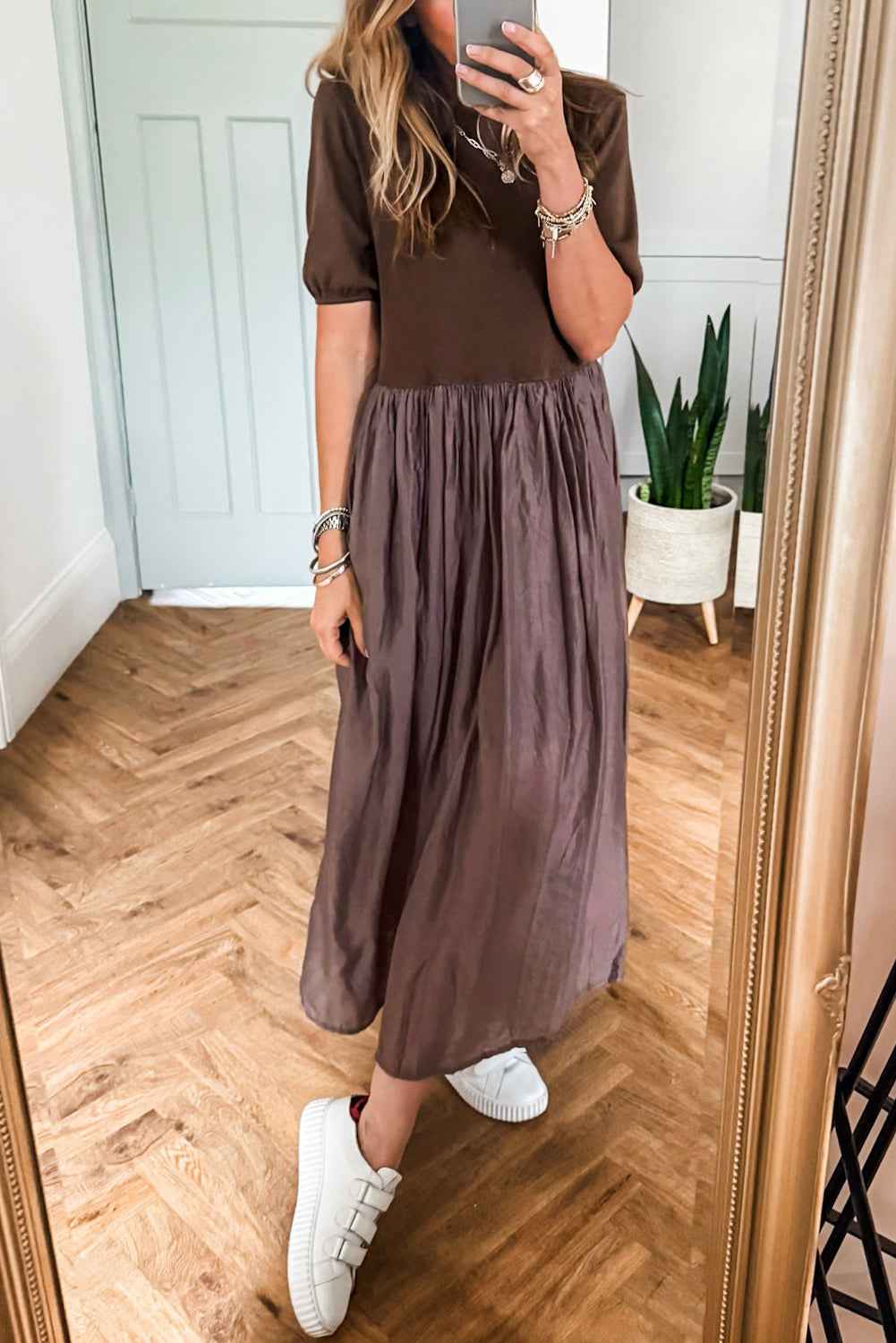 Black Short Sleeve Knit Top Patchwork Pleated Long Dress 96333211f8d5ee57