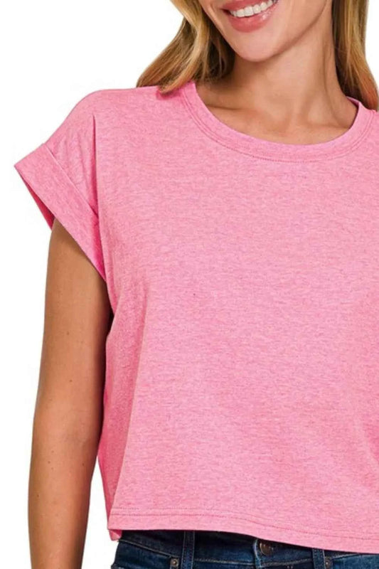Zenana Rolled Sleeve Crop T-Shirt 9636f121-f81b-4b38-912e-0ec65a1f718d-Max-Origin