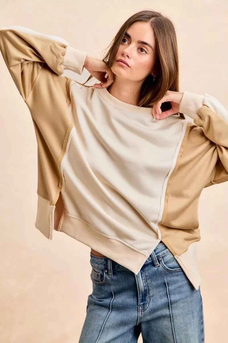 BiBi French Terry Color Block Top With Open Seam Detail 964260e4107245048661c6f8b964c830-Max-Origin