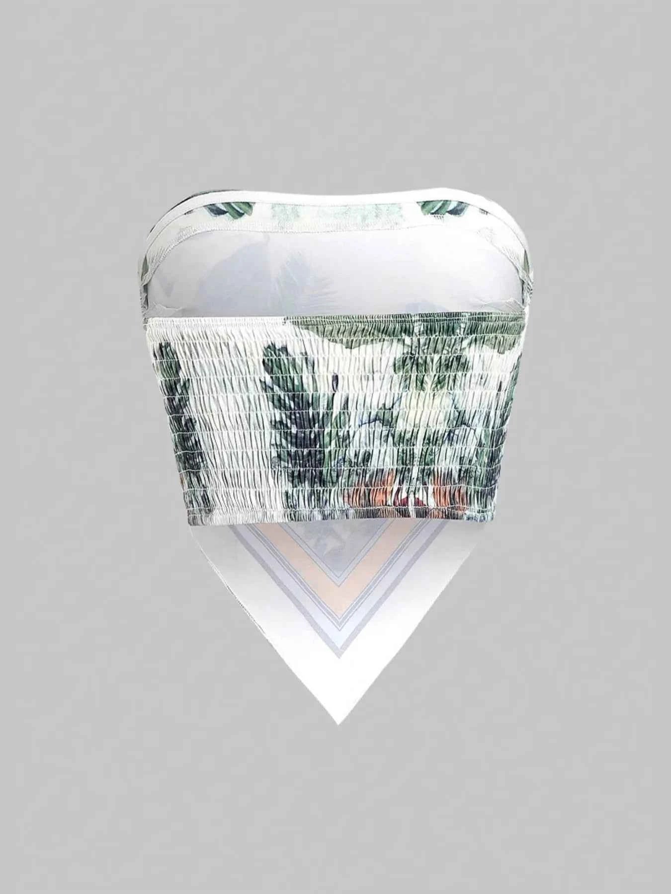 Tropical Leaf Print Smocked Tube Top 964319ce775348f882bb1c89116b3e63-Max-Origin