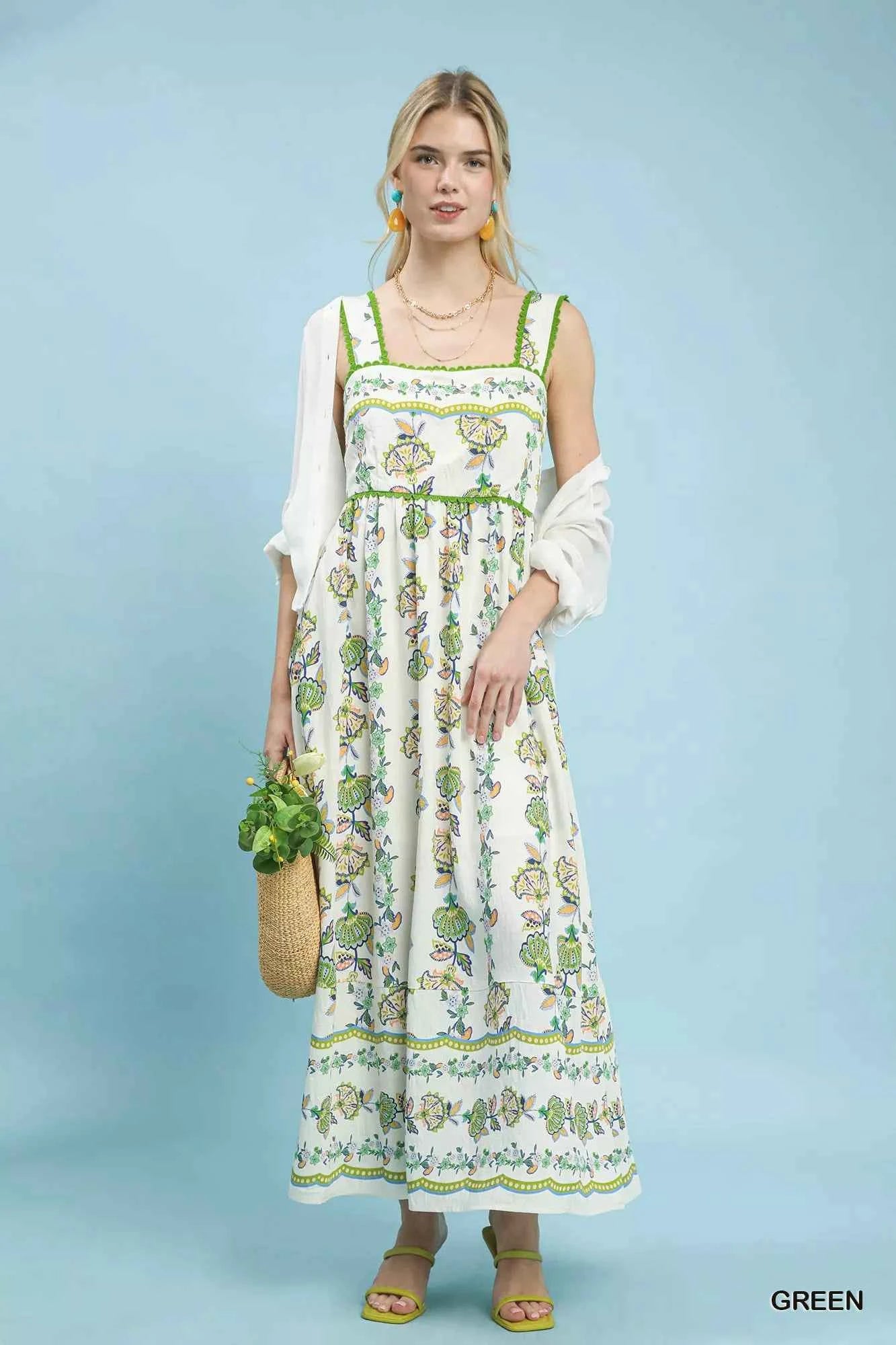 Umgee Floral Print Tiered Midi Dress GREEN 9649262b-cbfe-4133-8c12-c5e521501eea-Max-Origin