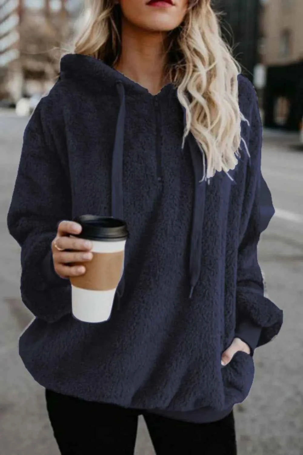 Full Size Quarter-Zip Drawstring Teddy Hoodie Dark Blue 964931d6-adc9-42f1-b48d-679485f54d56-Max