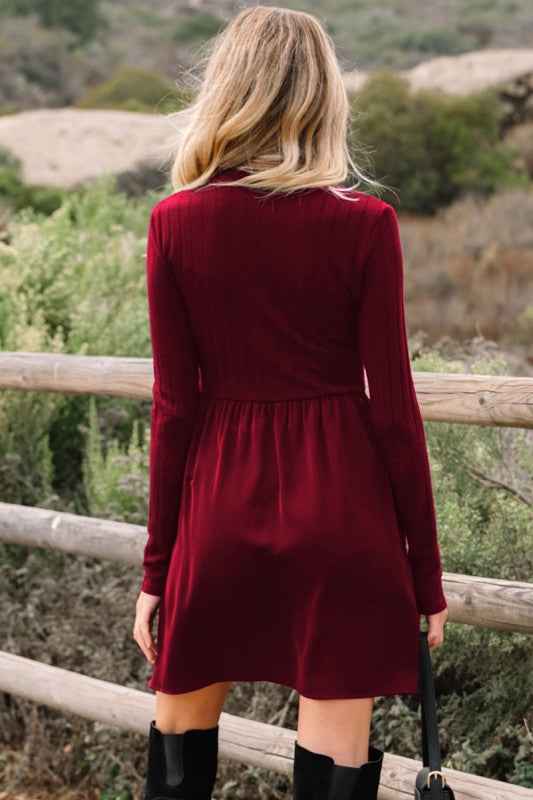 Ribbed Knit Patchwork Long Sleeve Dress 964c3d1a-f2ea-4378-aca9-d518ddd31359