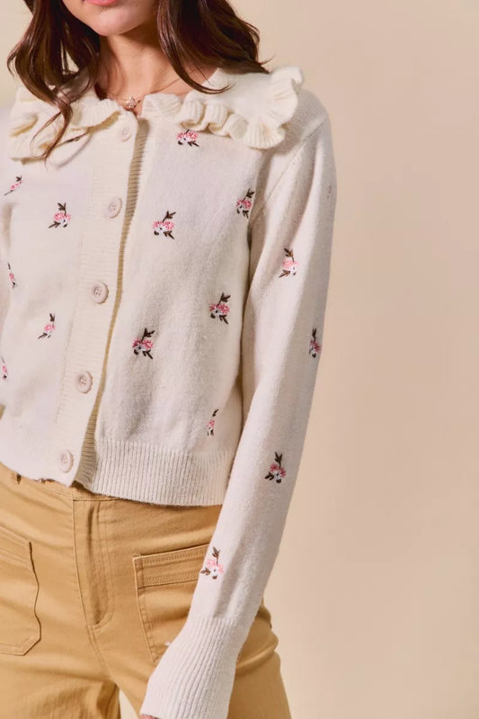Collared Floral Embroidered Button Down Sweater Cardigan 964e28ad712d4cbba9b705c2e18eaf39-Max-Origin