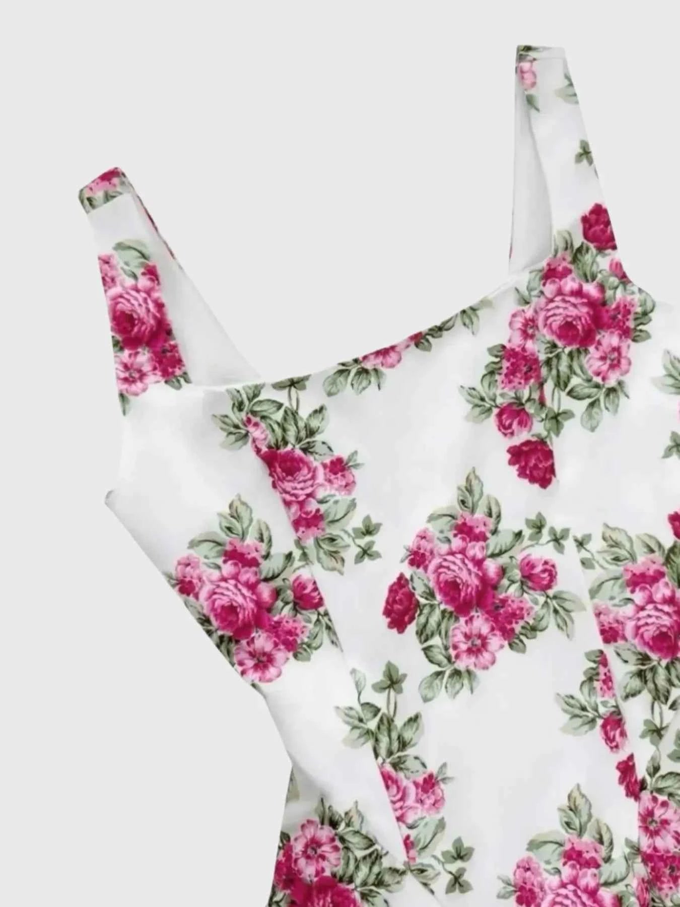 Pleated Floral Print Square Neck Mini Dress 965b8dc7-036c-4c77-9b98-964baf4be80c-Max-Origin