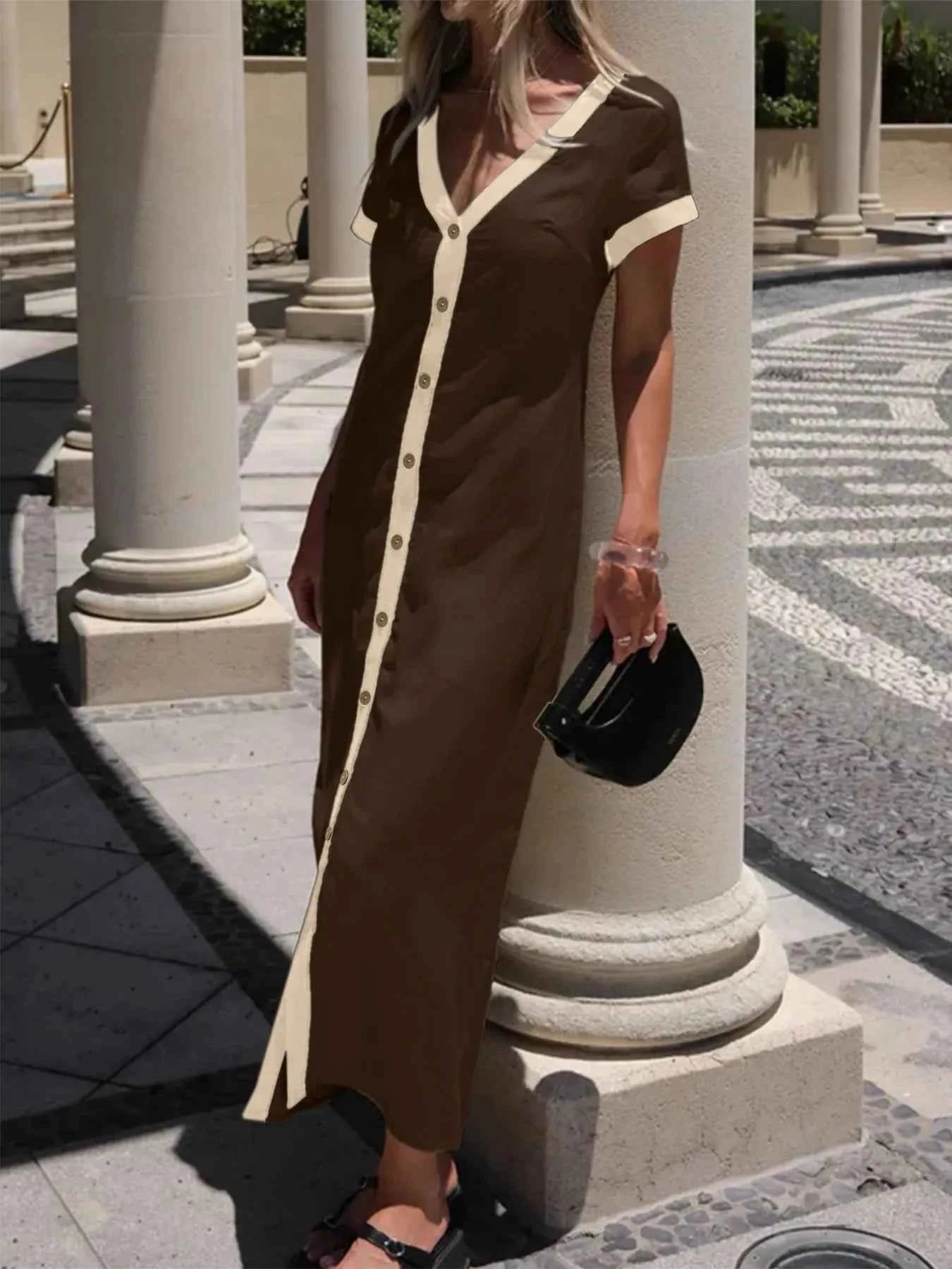 Button-Front Contrast Trim Midi Dress 965d33ade42047a59a5b4c1afeb4a5df-Max-Origin