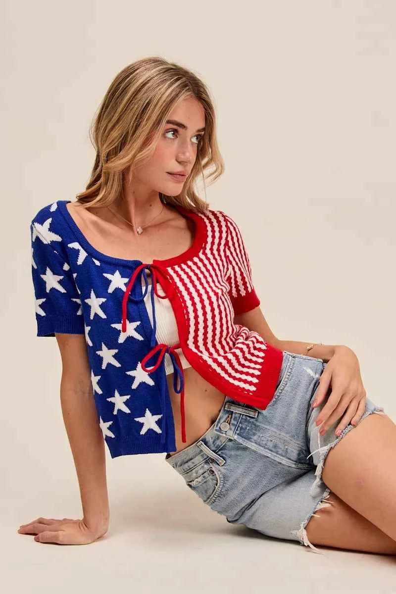 SO ME Stars And Stripe Front Bow Tie Cardigan 965e97678f4b45218bcad6e4ecc360f2-Max-Origin