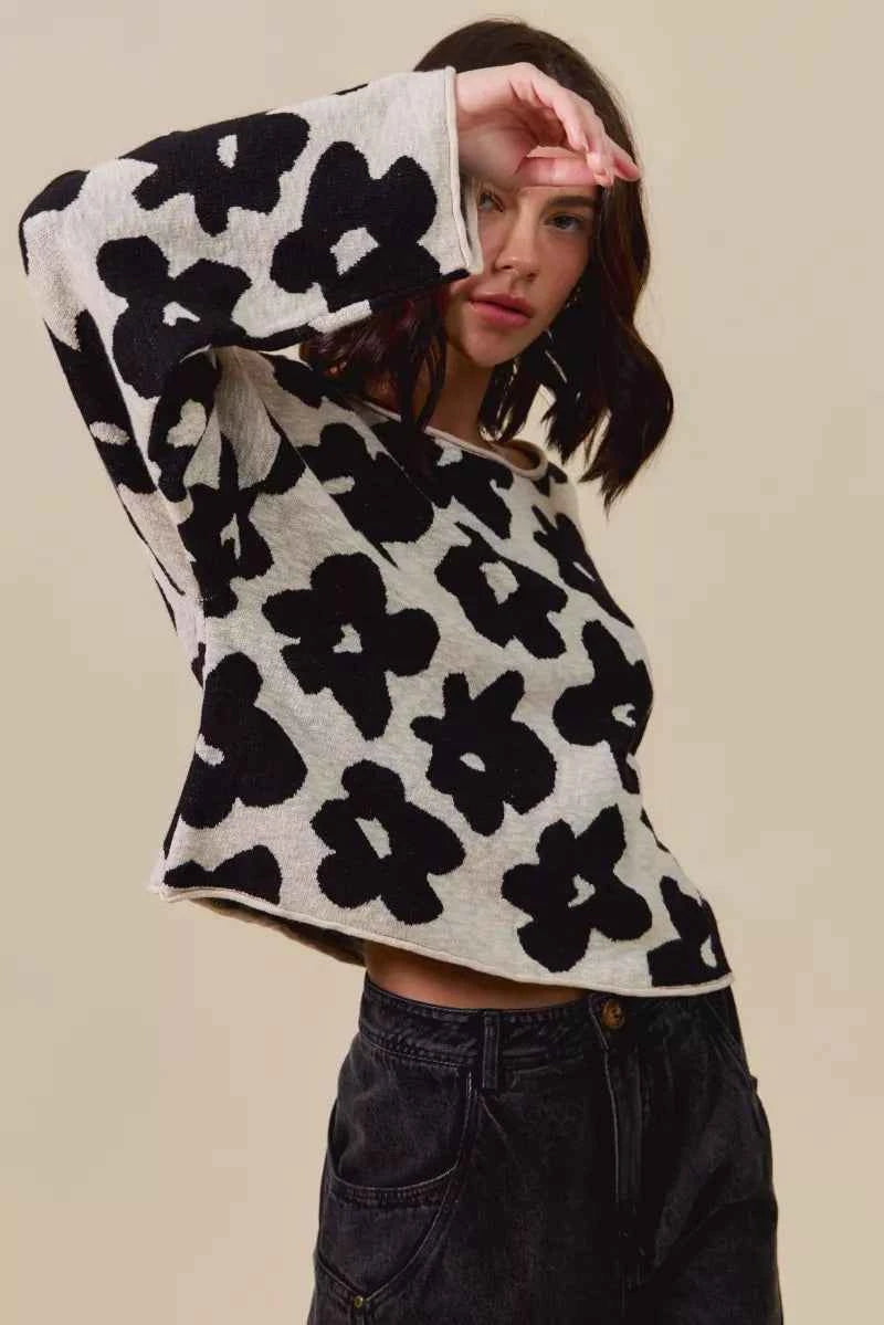 SO ME Loose Fit Flower Lightweight Sweater Top 96670a0b2d5c49d89eb14a07d74335e3-Max-Origin