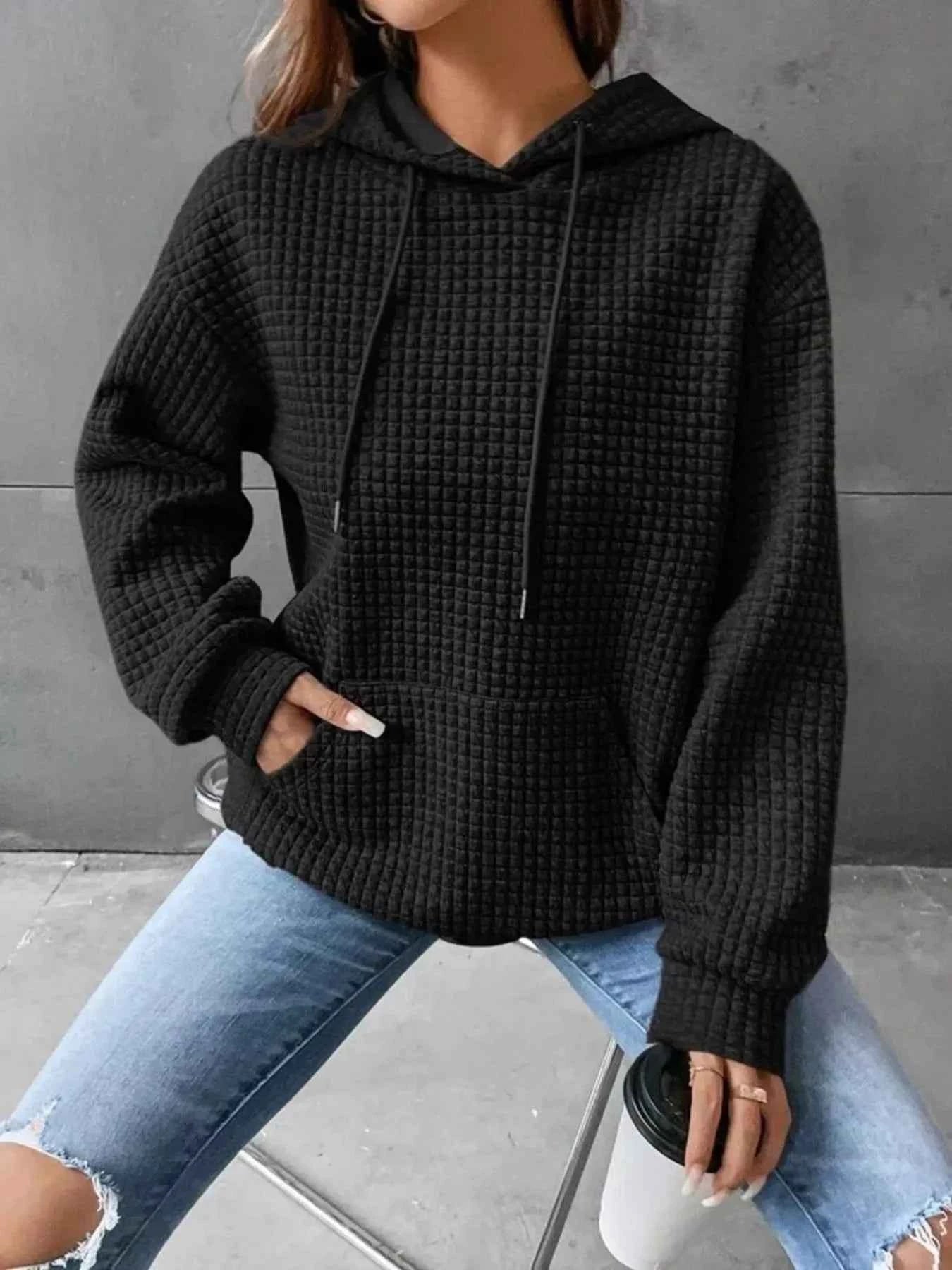 Waffle Knit Hoodie with Drawstring Details 9667479f-1cc6-4ef1-bfee-d25d2adbb2ae-Max-Origin