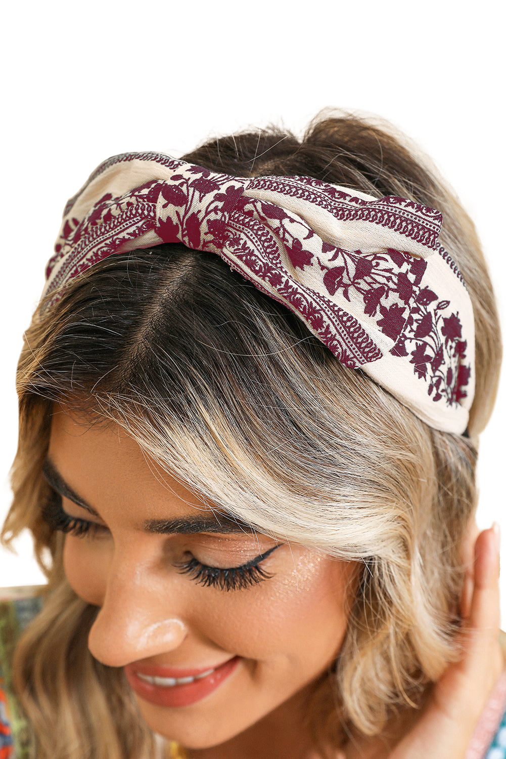 Coral Retro Floral Vine Printed Bow Knot Headband 9667d91c1c9e164f