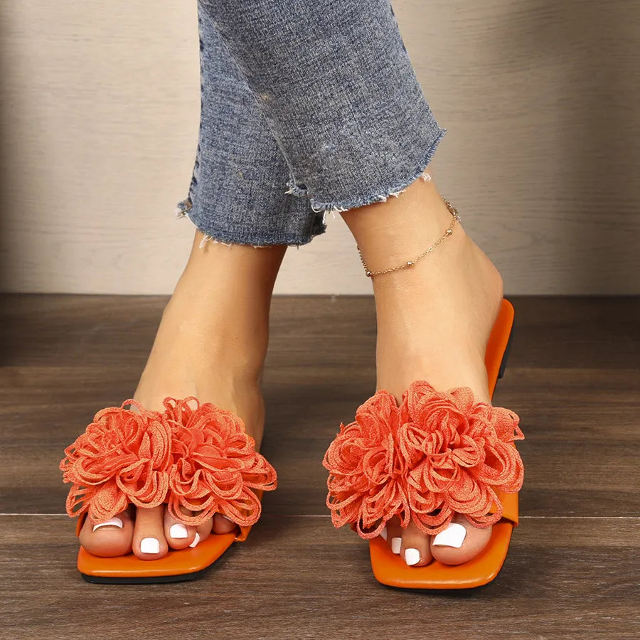 Floral Embellished Flat Sandals Orange 9667fa1b-a775-4d46-a550-69a48adf8d47-Max-Origin
