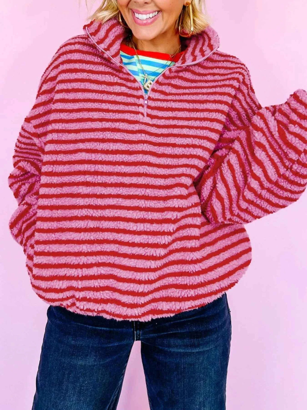 Striped Quarter-Zip Fleece Sweatshirt 9675d1ab-c561-41d6-a23e-3f13aa237df3-Max-Origin