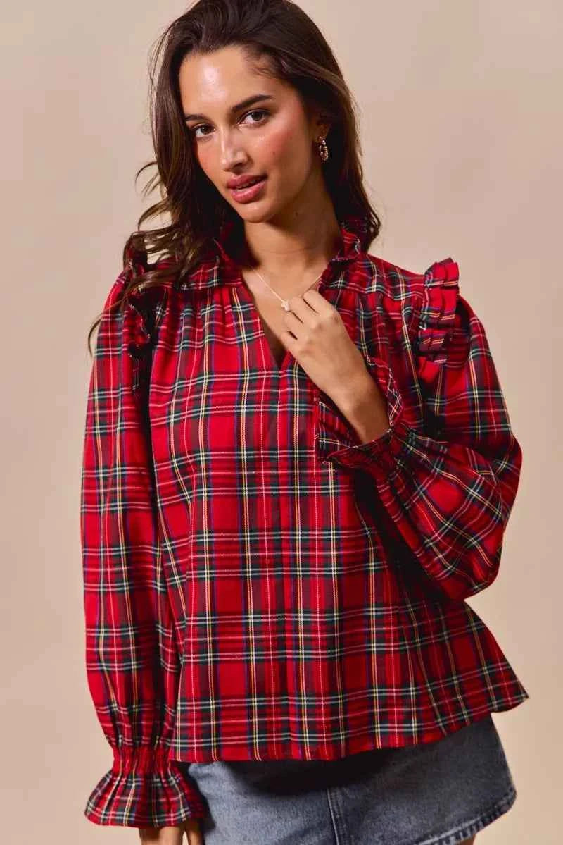 SO ME Christmas Checkered Plaid Smocked Blouse 967a91a6ecba444995ecfc2995a3b5ea-Max-Origin