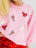 Halloween Sequin Round Neck Long Sleeve Sweatshirt Pink 9685db59-eb14-479c-aca1-d9526a79abb9-Max-Origin