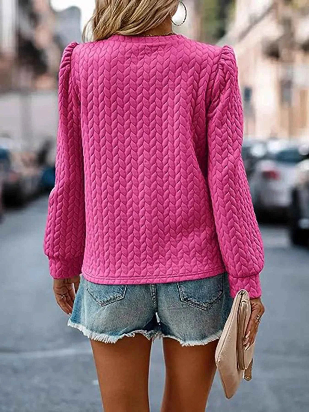 Texture Round Neck Long Sleeve Sweatshirt 968c3e7621e64579a18e6951ac117e89-Max-Origin