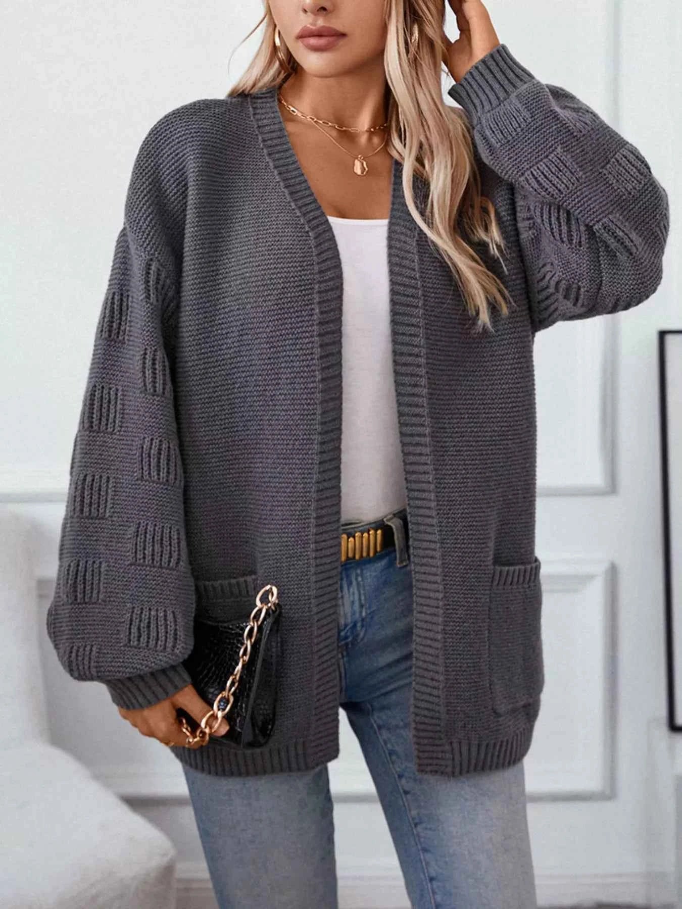 Textured Knit Open Front Cardigan 968e7497-3d44-4c6f-8bb8-c24147705f1c-Max-Origin