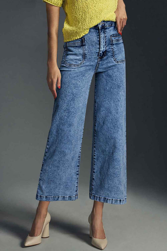Sky Blue Chic Patch Pocket Straight Leg Loose Jeans 968ec4fd8399246e