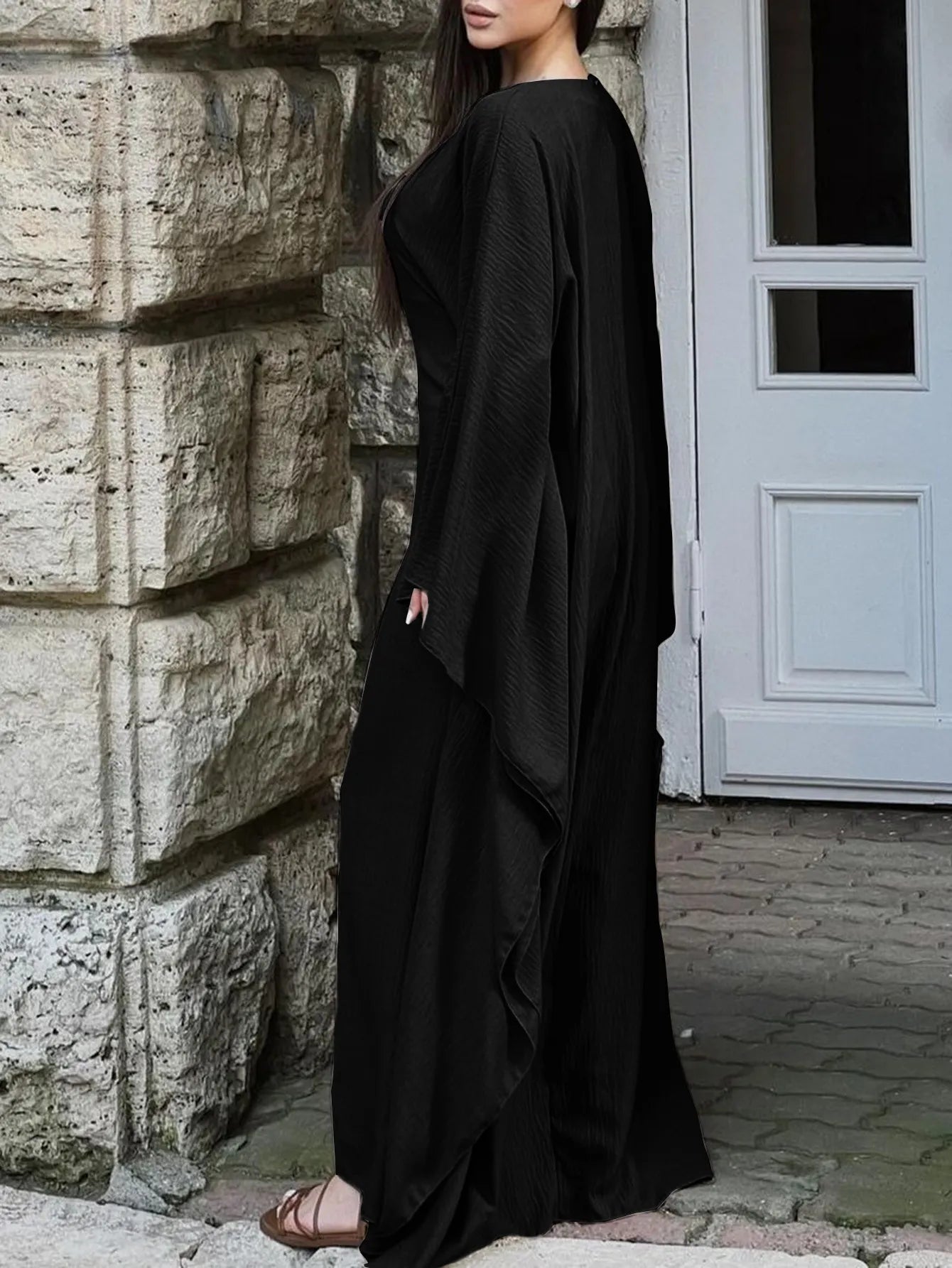 Round Neck Maxi Dress with Flowing Cape Sleeves 9697aee1-c494-4799-b513-937a4c72f678-Max-Origin