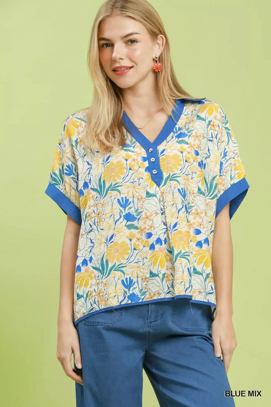 Floral Print Oversized Top BLUE MIX 969a89fc-eb9b-4024-9316-4a918d555a6c-Max-Origin
