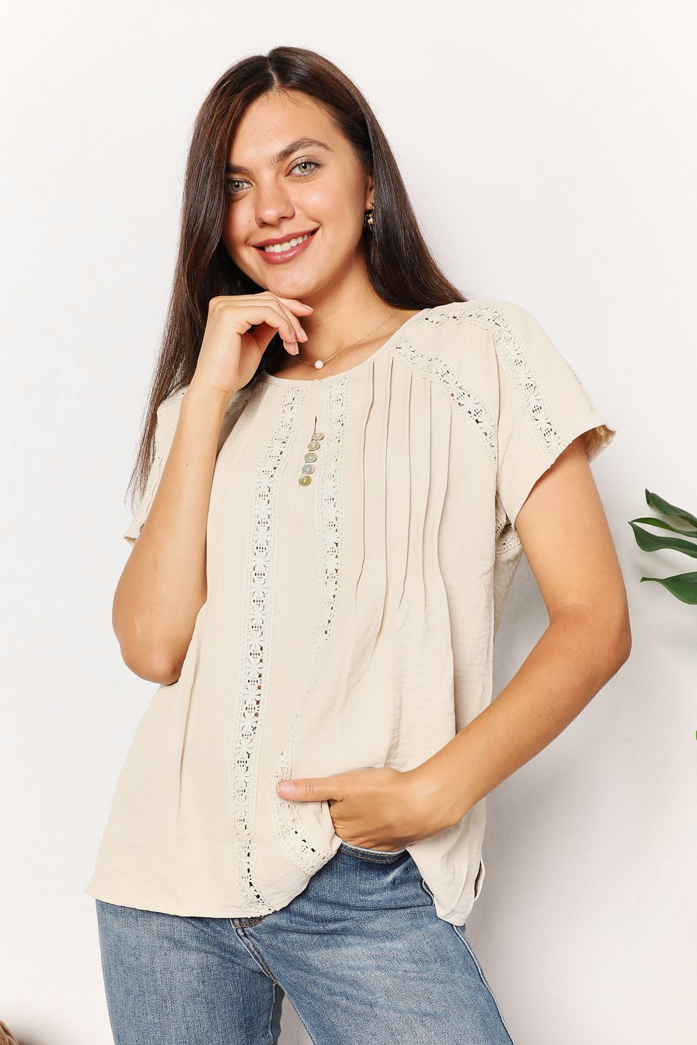 Double Take Crochet Buttoned Short Sleeves Top 969b7b829a604cdc8ef9f7d54b03813f-Max