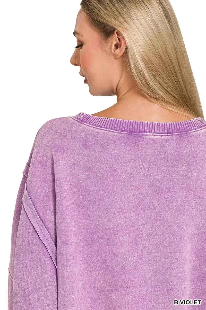Zenana Acid Washed Batwing Sleeve Fleece Sweatshirt 96a282c8a0594adabb81100195b8c6f2-Max-Origin