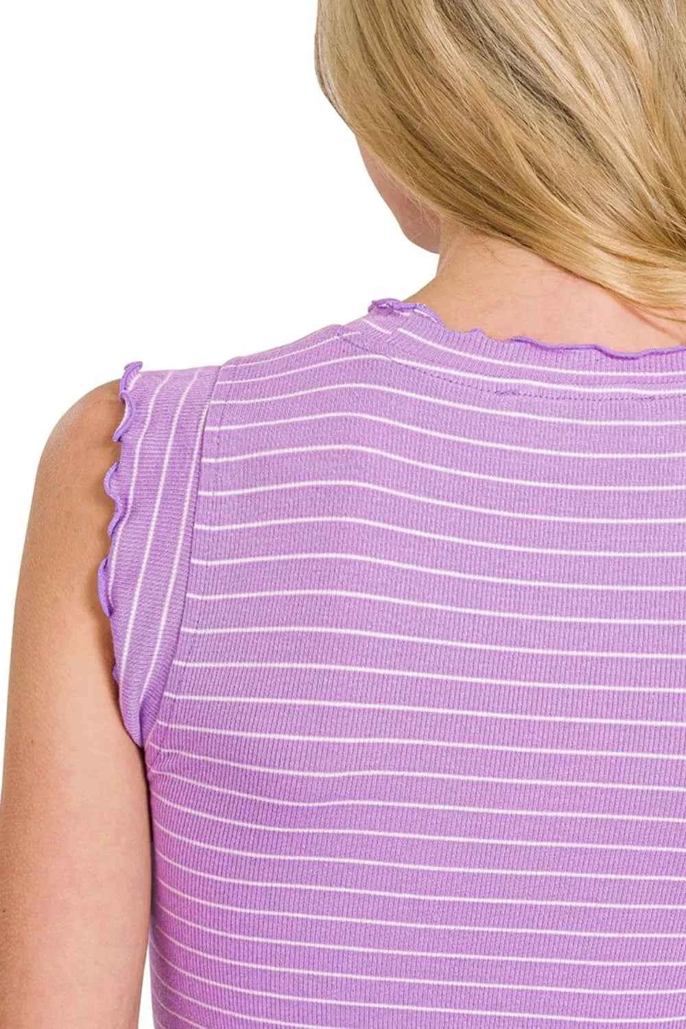 Ribbed Ruffle Trim Sleeveless Stripe Top 96a2bd8d-37a5-4f5e-9b7e-b08d37bcb432-Max-Origin