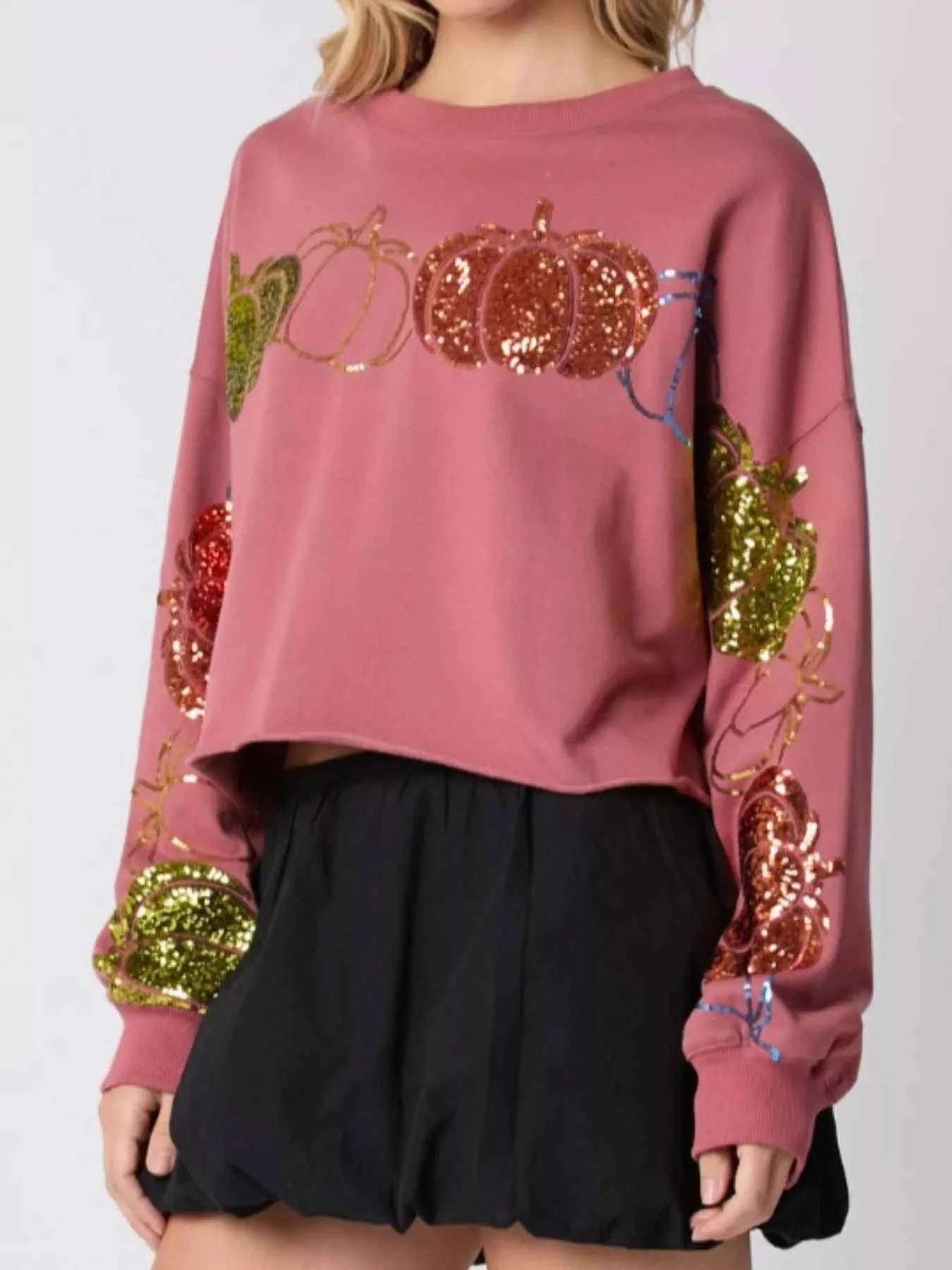 Sequined Pumpkin Halloween Crop Sweatshirt 96a7c243-be79-4f13-a52b-4fc50b54cf72-Max-Origin