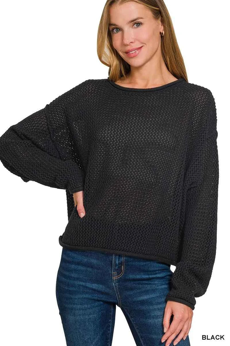 Textured Drop Shoulder Knit Top BLACK 96b0aaae553a42abac59b4d48d0d9dc6-Max-Origin