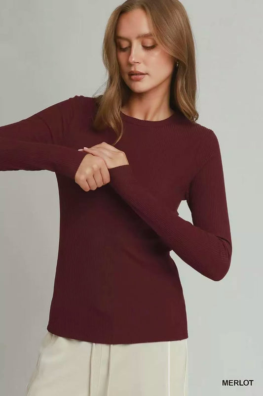Brushed Rib Long Sleeve Top MERLOT 96b3bbce-03e5-4dc3-ae9c-f81b498116c6-Max-Origin