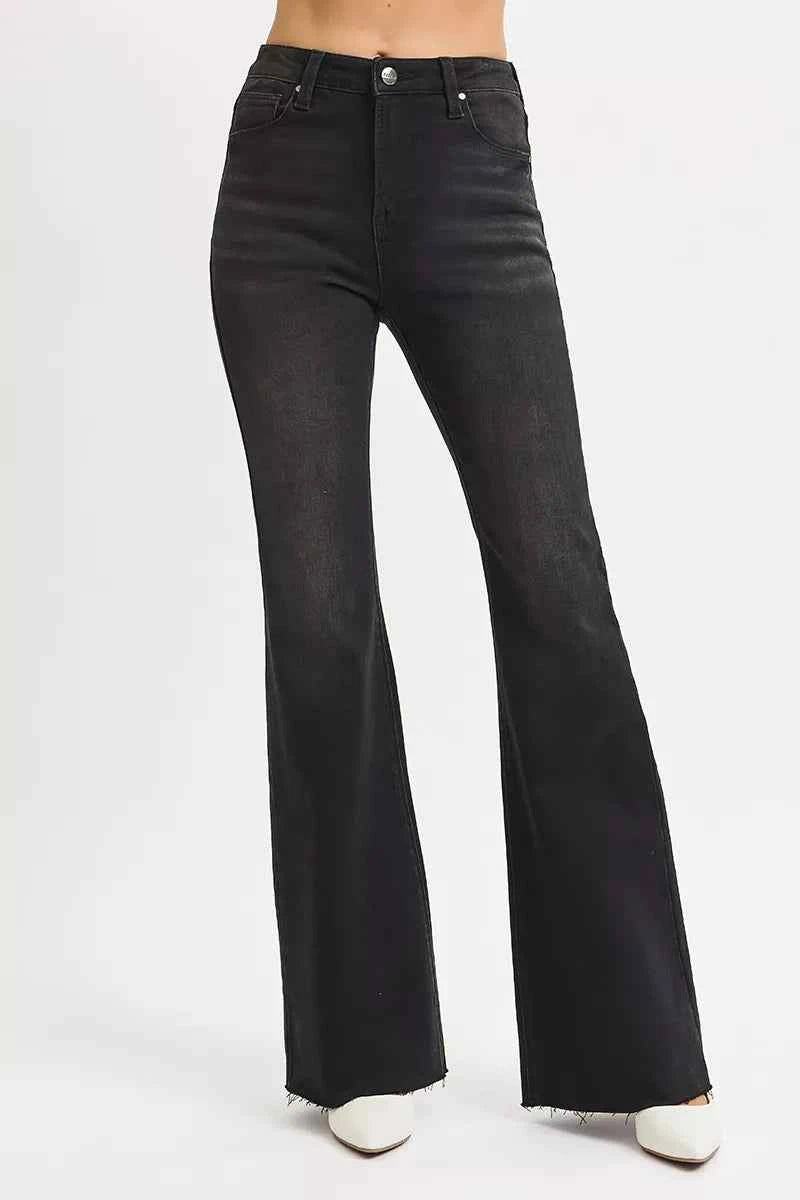 RISEN Full Size High Rise Flare Raw Cut Hem Jeans Plus Size BLACK 96b49f3fc7784332ad7f0d1e4eff77c5-Max-Origin