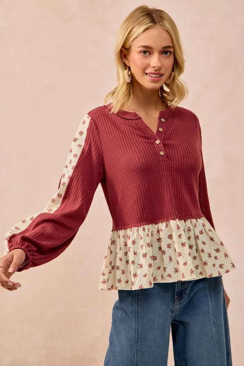 BiBi Waffle with Floral Woven Combo Top 96bf31da0df24849a3f56b98218a6f88-Max-Origin