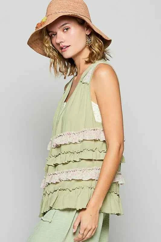 Ruffled Open Front Sleeveless Cardigan 96bfec50-185d-43b8-bc42-2828285e41b8-Max