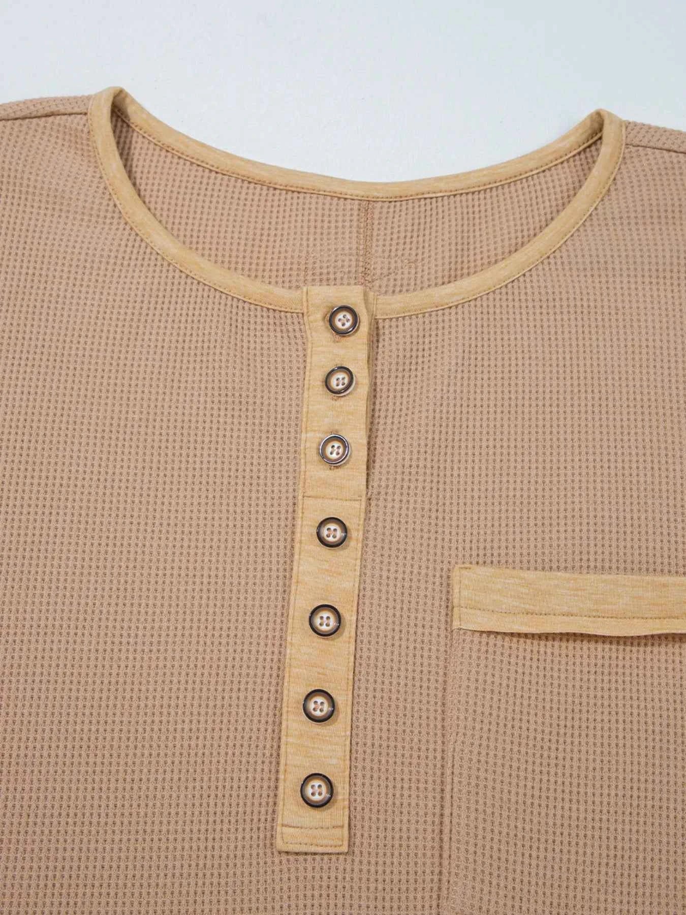 Waffle Textured Tunic Henley Top with Slits 96c35c2c089e481ba4a138b63f7252fa-Max-Origin