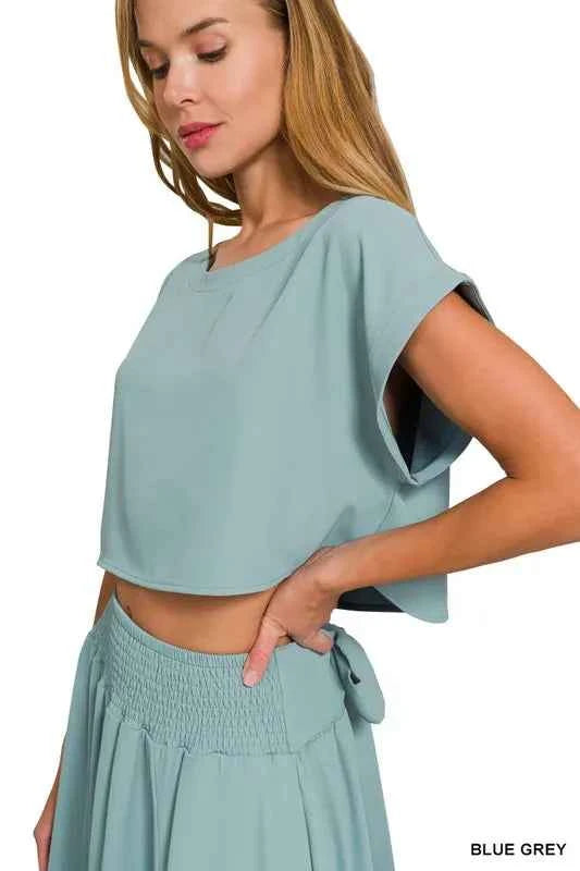 Zenana Heavy Woven Span Crop Tee & Skirt Set 96ca9d043e6e4b07bb4e1bd6d828b3ac-Max-Origin