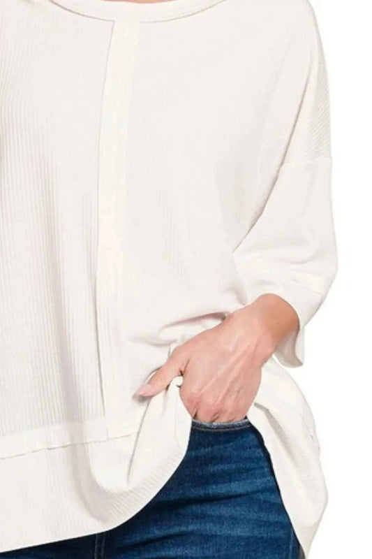 Ribbed Boat Neck 3/4 Sleeve Top 96cda29a-4c7d-483c-886a-b3b743826b92-Max-Origin
