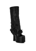 Sundra Floral Applique Platform Heeled Boots Black 96d93ebc-124d-4fec-a751-26deca0e77a6