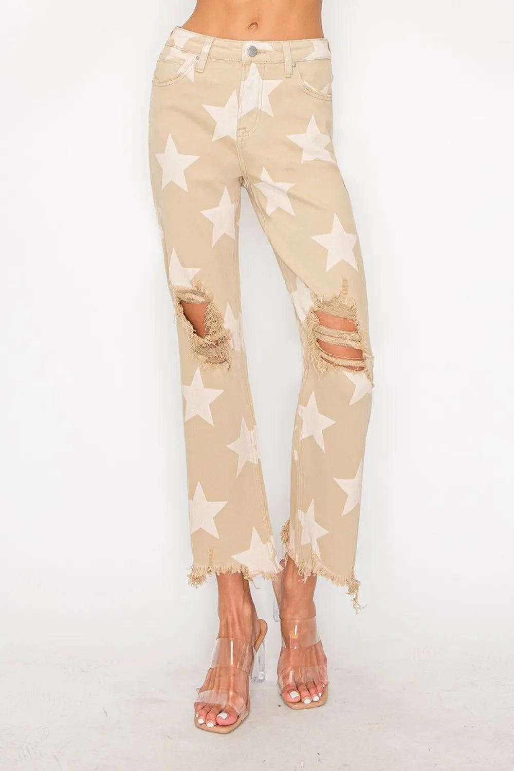 RISEN Full Size High Rise Star Printed Frayed Hem Jeans 96d986fc-a9de-44b7-b5c5-73576f7e2a3a-Max