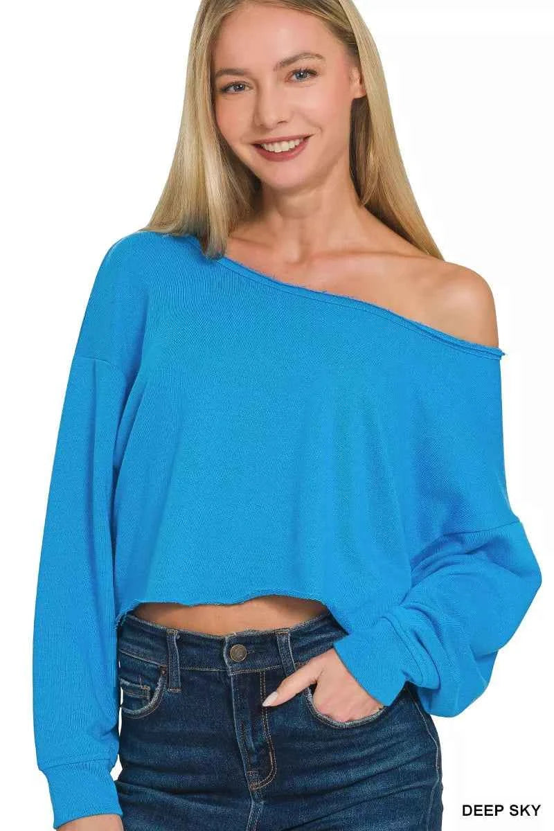 Zenana French Terry Boatneck Crop Top DEEP SKY 96da5648e1944c89a968818bd652d2e1-Max-Origin