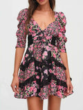 Ruffled Floral Print Half Sleeve Dress Black 96db6a26-f416-4a47-94ef-15b3606ef1b6-Max-Origin