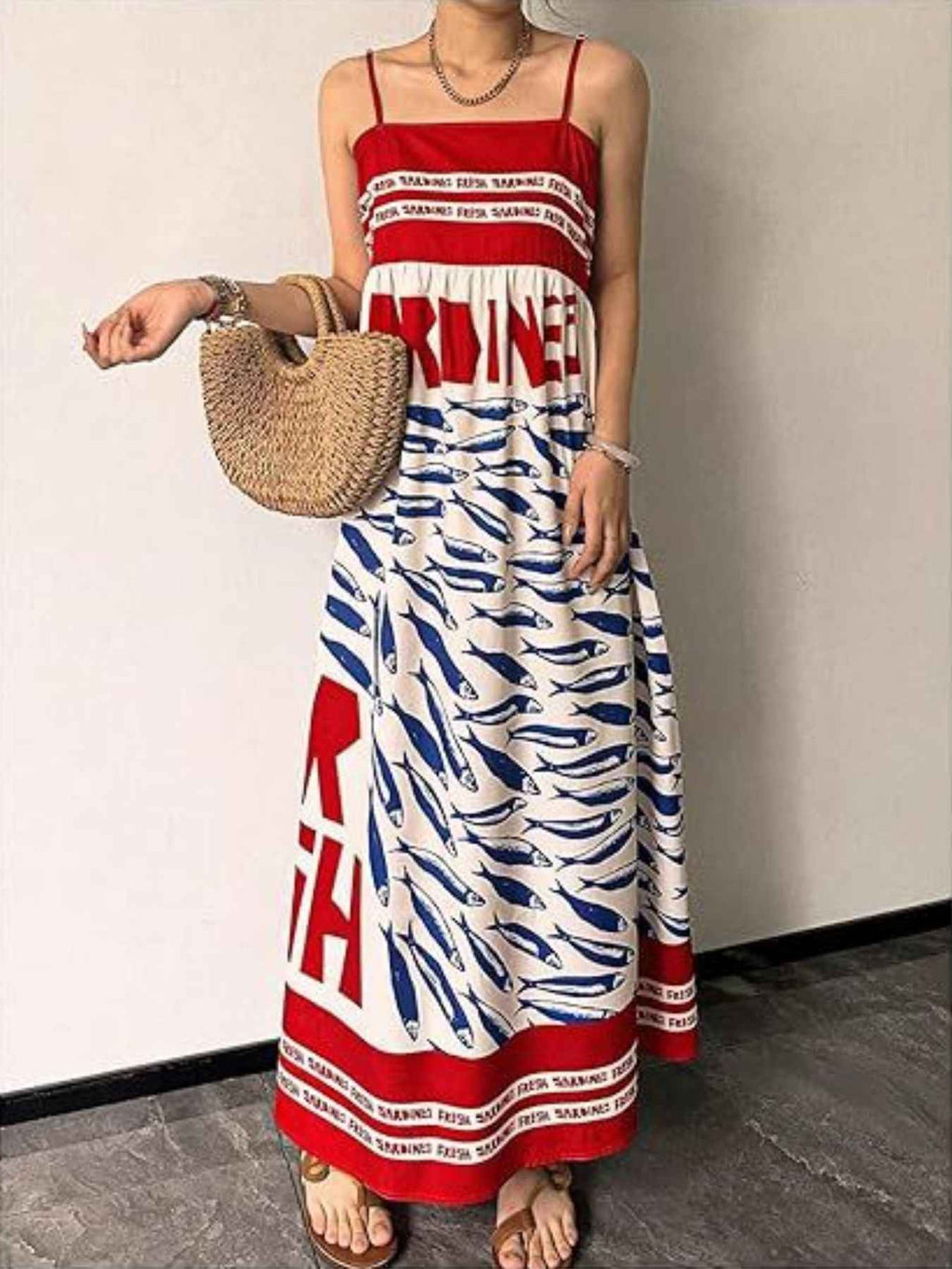Sardine Print Spaghetti Strap Maxi Dress 96dc2f42-8d9e-4d7a-838e-ff8b8b066a14-Max