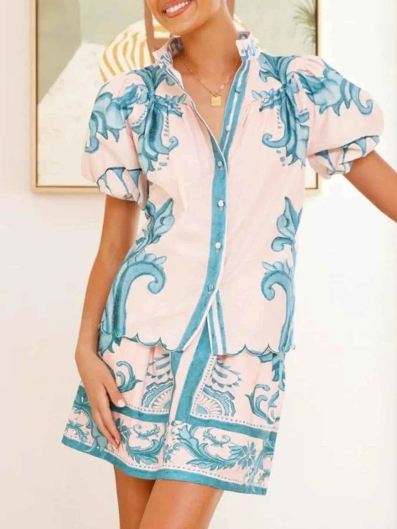 Printed Puff Sleeve Top and Skirt Set 96e08a8f-0eee-41b2-8a2a-1d294900dbe9-Max-Origin