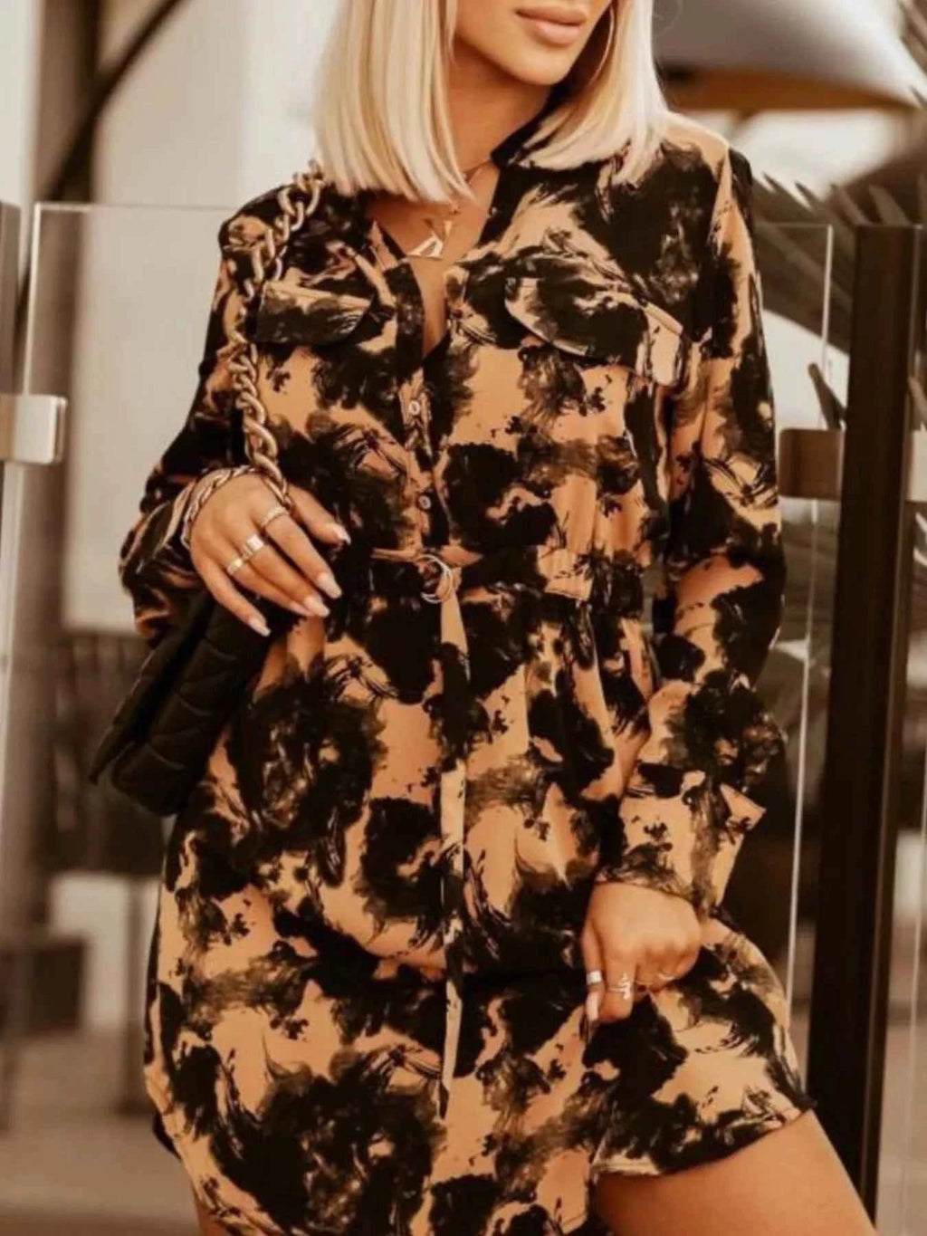 Printed Button Front Long Sleeve Dress 96e36909-5c53-4a36-8734-0e79c2aa4f65-Max-Origin