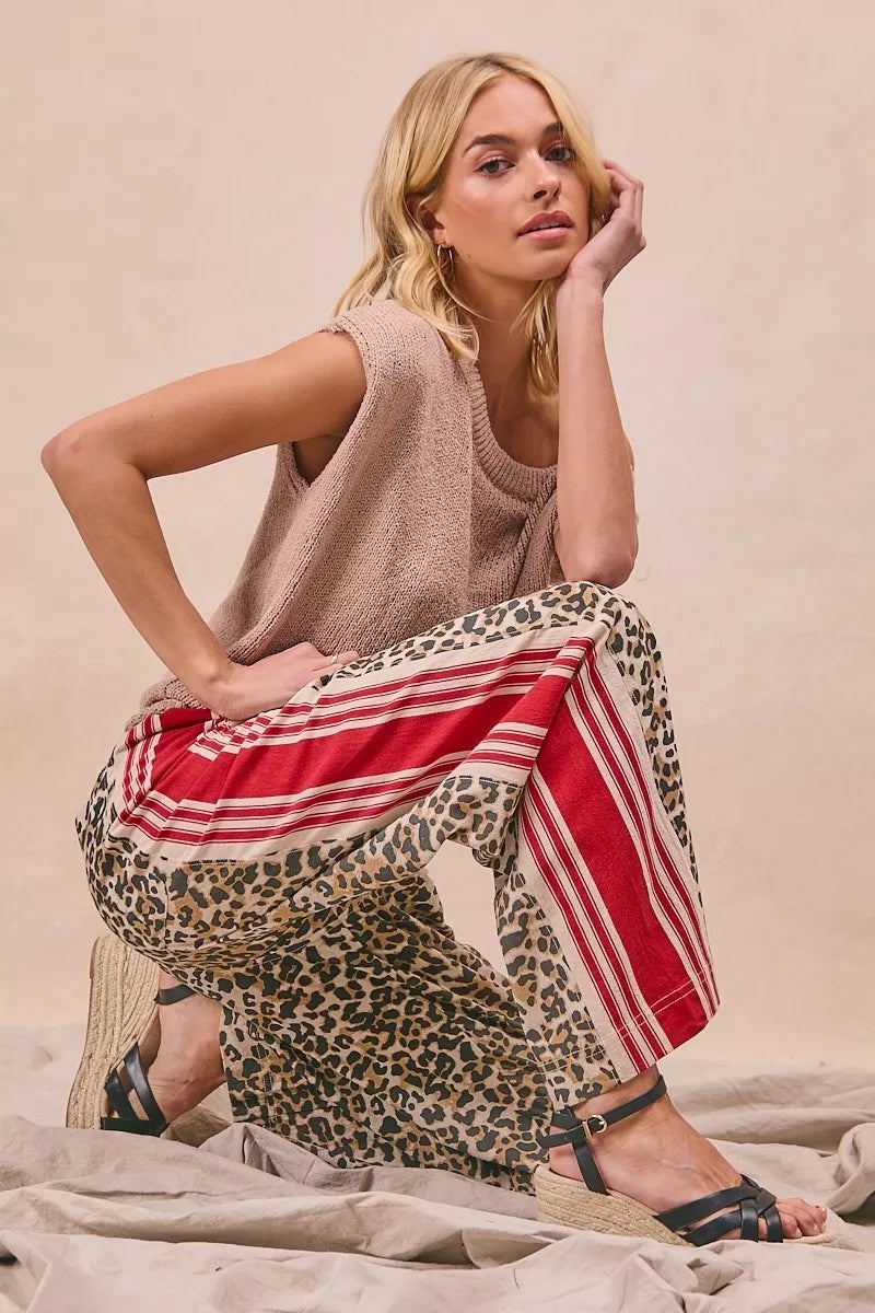 BiBi Leopard Print Pants with Side Contrast and Tucking Welt Pocke 96fa7bf250dc43e9bb89041317320400-Max-Origin