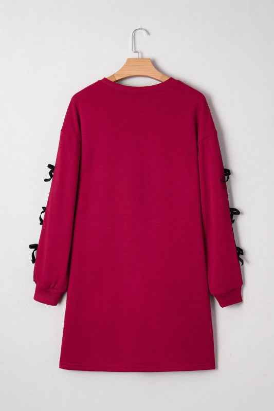 Valentine Bow Tie Long Sleeve Sweatshirt Dress 96fe6332-5286-49ad-a0c8-ee17c3cff12e
