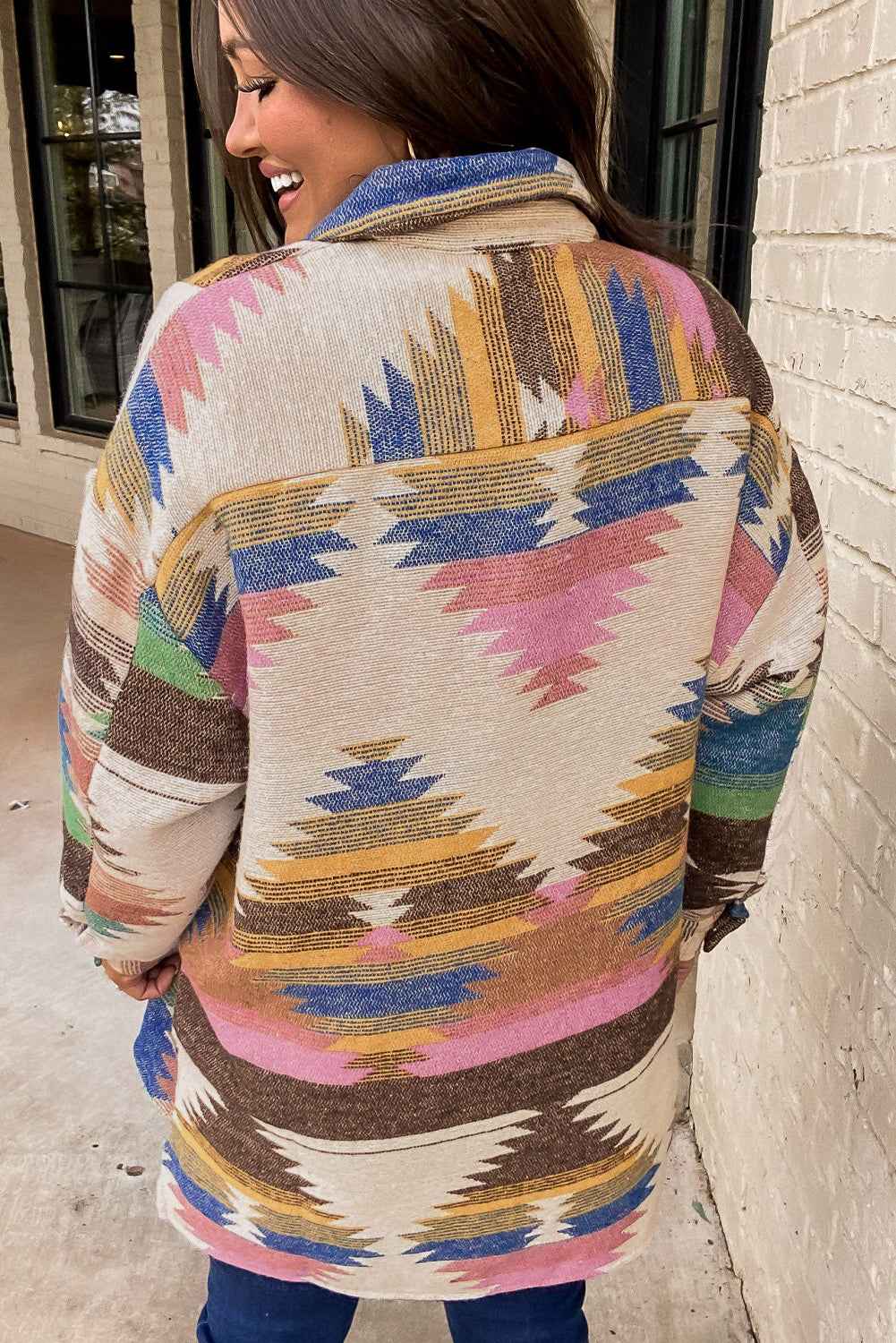 White Aztec Print Button Up Shacket 971790e663f4e8ae