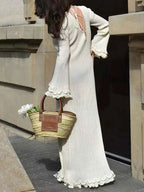 Ribbed Long Sleeve Dress with Ruffle Hem 971825da3f69457584dcf6f36db40eb5-Max-Origin