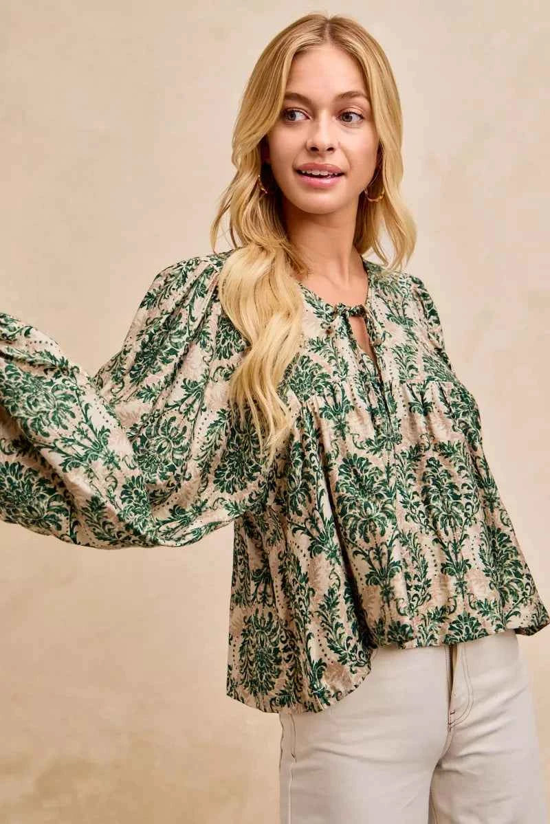 BiBi Printed Woven Front Tied Blouse with Baloon Sleeve 971f46696f2f4fb1a1f422a2e530f8d5-Max-Origin
