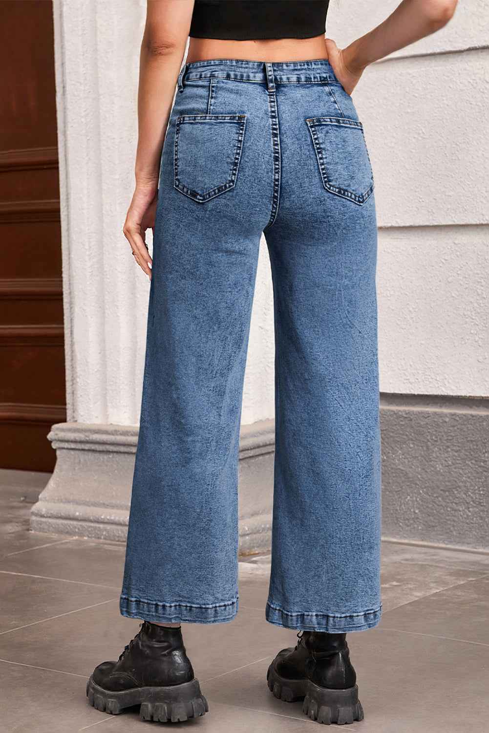 Sky Blue Chic Patch Pocket Straight Leg Loose Jeans 9724618492af4dd4