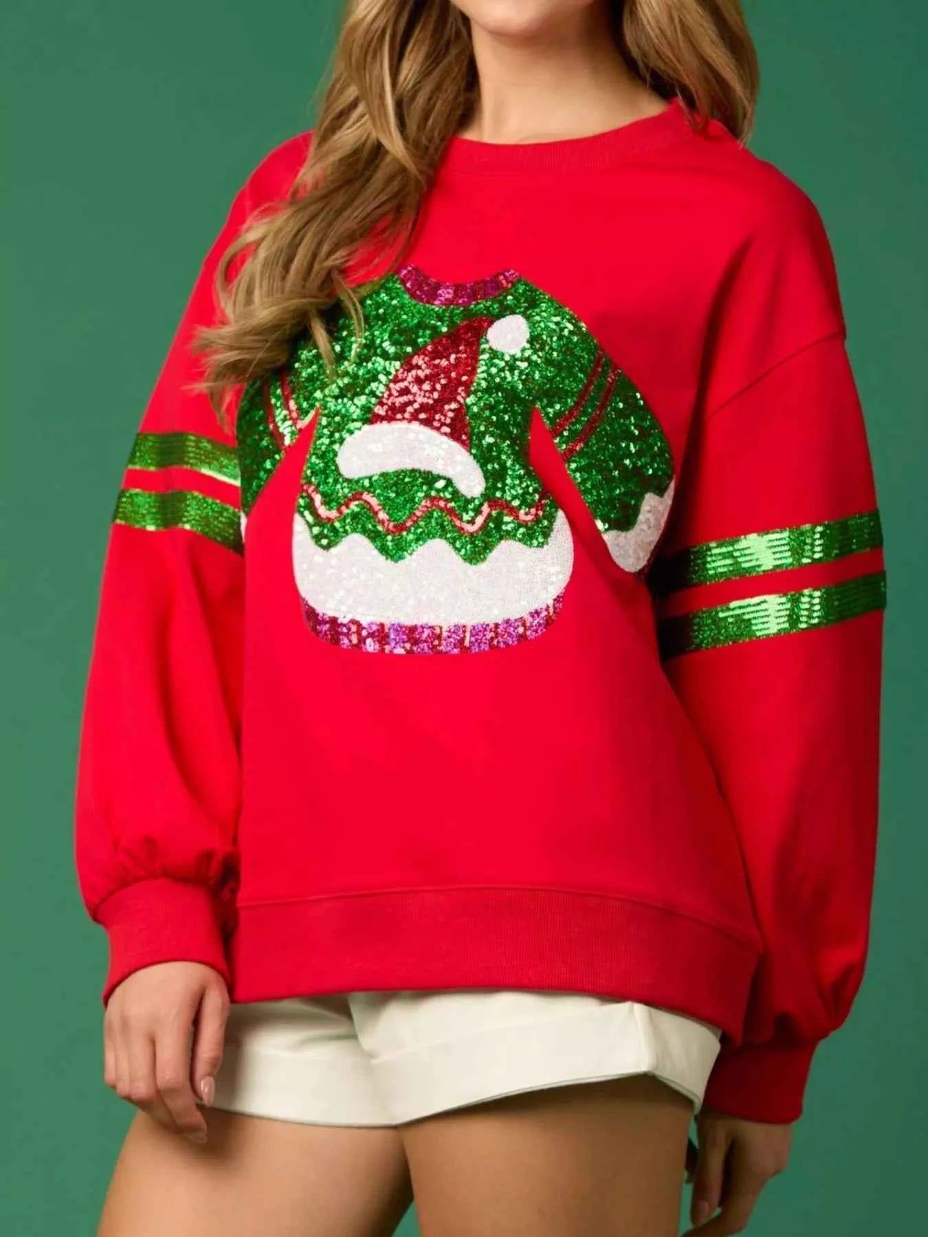 Christmas Sequin Santa Hat Holiday Sweatshirt 9724e355-0997-44b4-a103-0f49bb52fbcd-Max-Origin