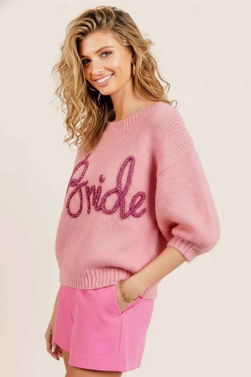 BiBi Metallic Letter Short Puff Sleeve Hairy Sweater 9731e1bd-47fe-4c2b-8abd-672ed25b347b-Max-Origin